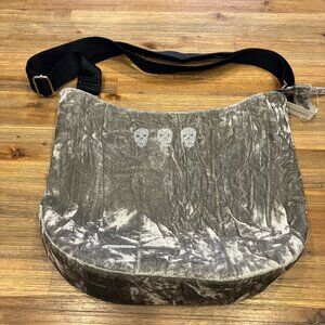 NWT Koala Kanvas large silver crushed velvet skull crossbody bag removable strap